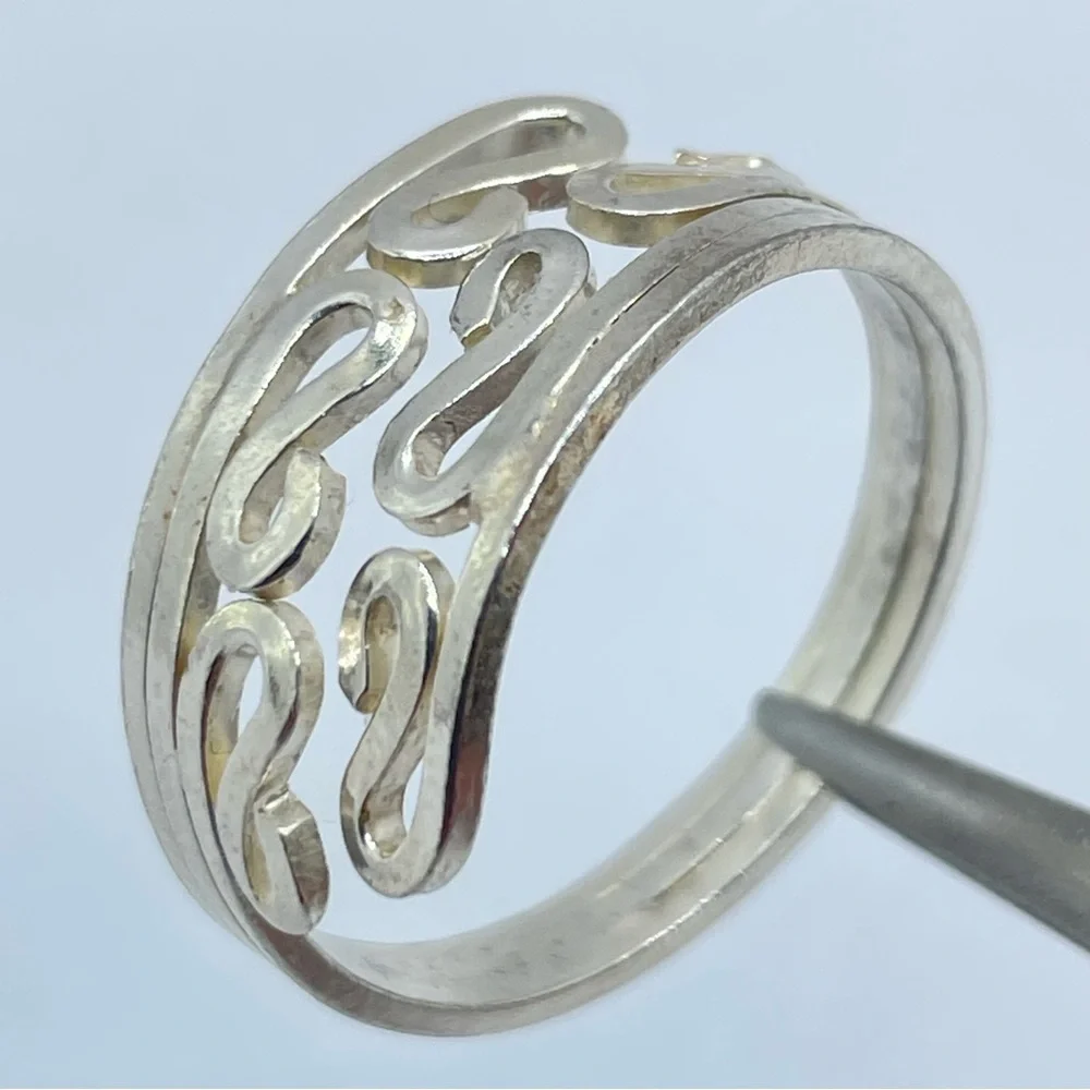 Vintage Taxco Mexico Silver Ring Scroll Openwork Band Boho Southwestern